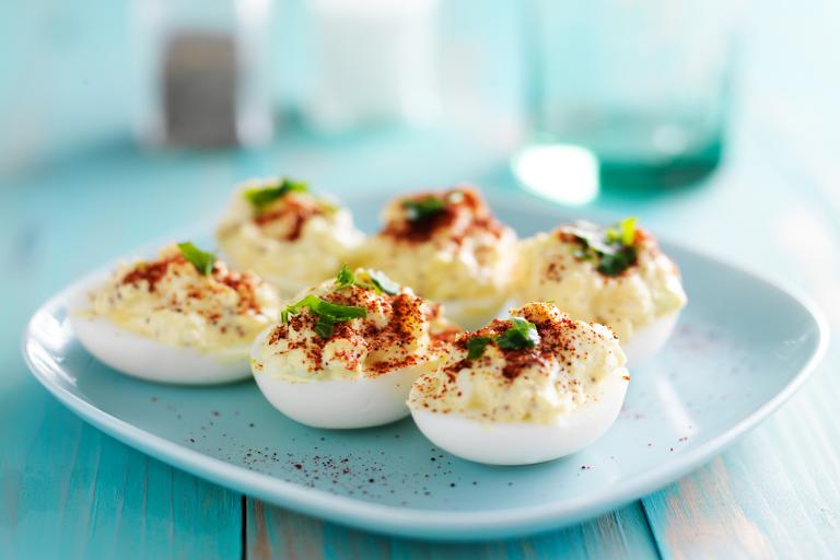 A plate of deviled eggs.